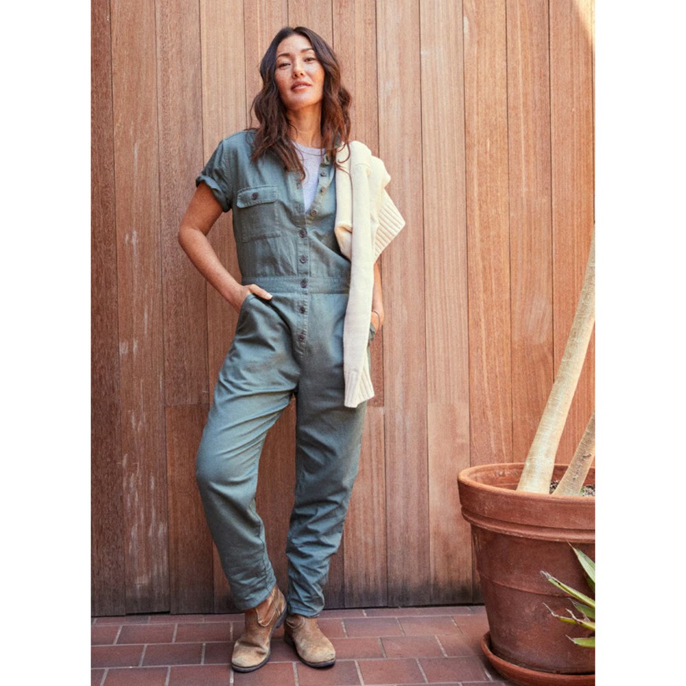 NWT $188 Outerknown S.E.A. Jumpsuit Women Sage Green Short Sleeve Sz S Utility